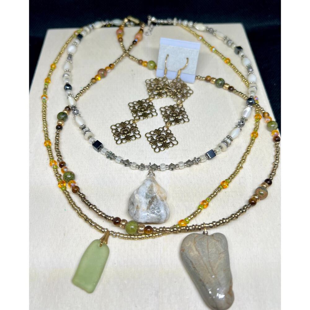 stone necklace, stone jewelry, jewelry set, necklace set, gift for her,